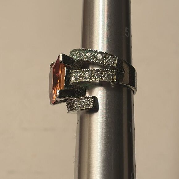 Square Cut Imperial Topaz 925 Silver Cocktail Ring with Twist white quartz - Picture 2 of 8